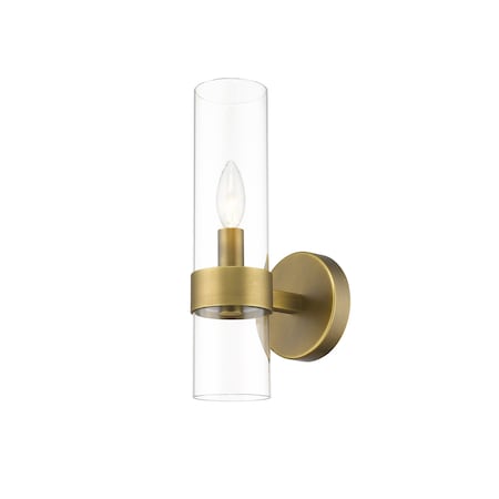 Z-Lite Datus 1 Light Wall Sconce, Rubbed Brass & Clear 4008-1S-RB